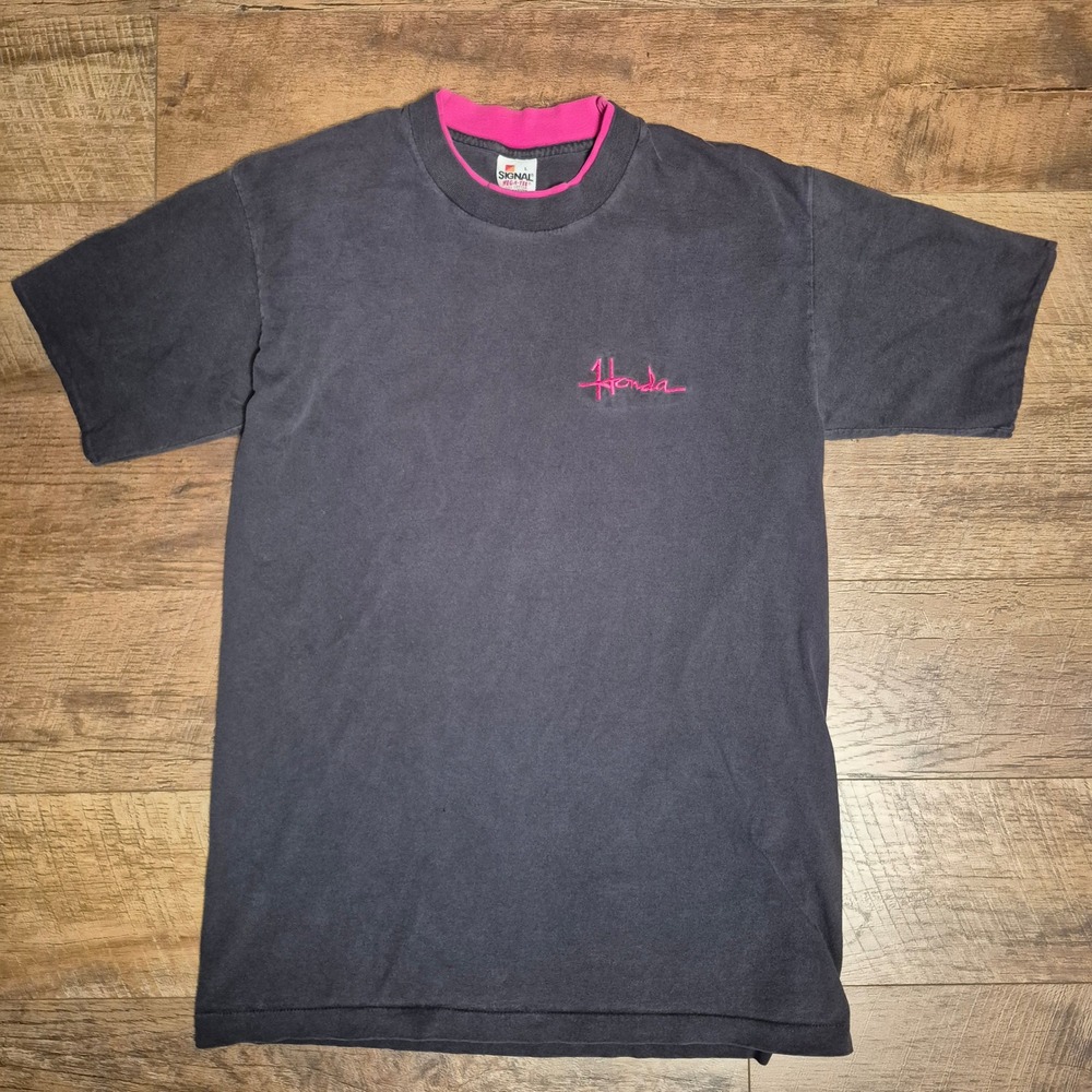 Vintage Honda Shirt Mens Large Black Pink Mega Tee Made in USA